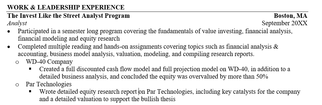 Good Investment Banking Experience